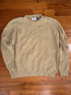 Vintage Men's Cream Textured Knit Sweater